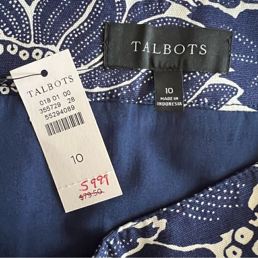 Talbots NWT Navy + White Floral Print A-Line Skirt Cotton Stretch 10 - Picture 4 of 5